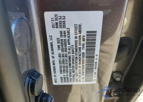 2021 Honda Passport Touring from USA, damaged, VIN 5FNYF8H97MB018330